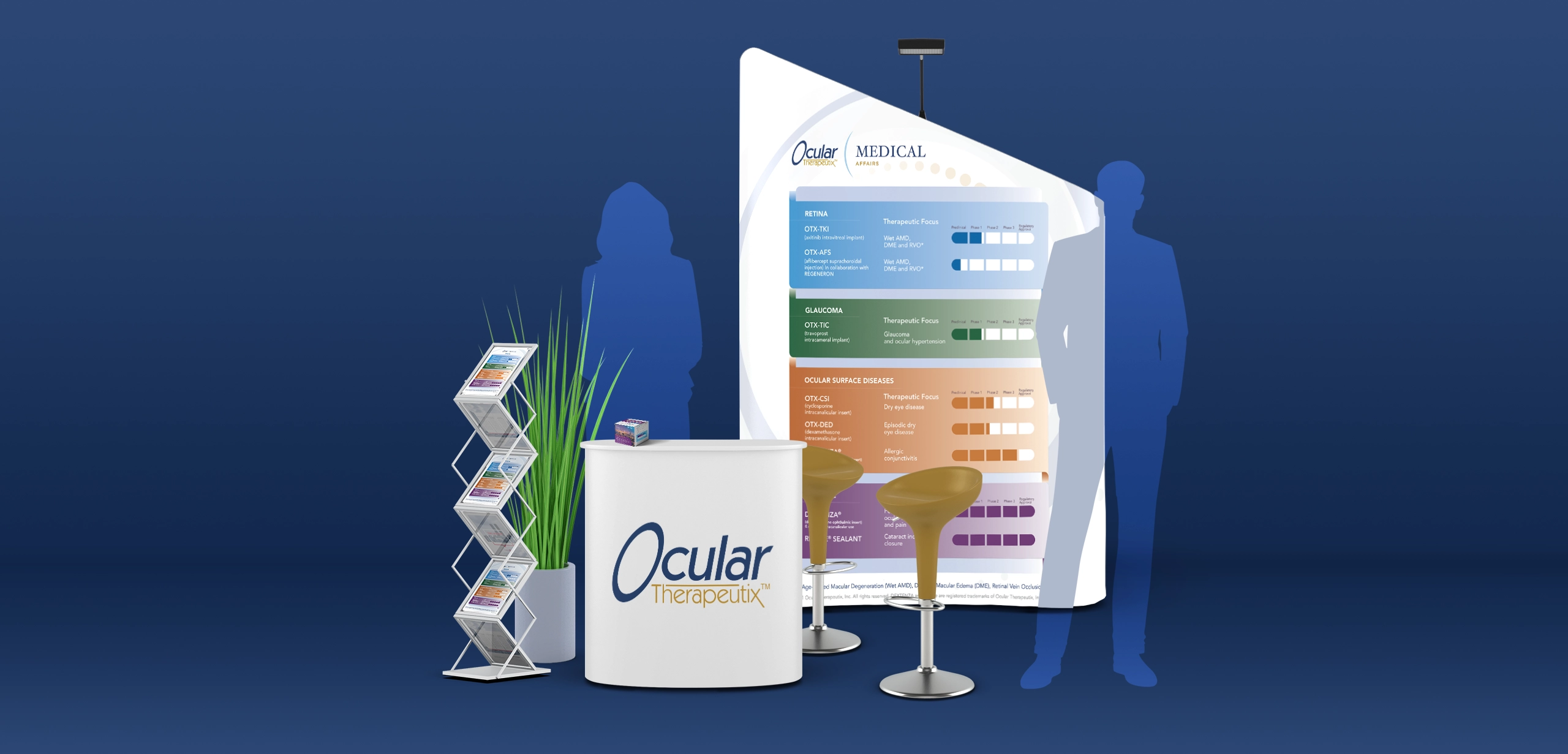 Tradeshow booth design services for a biopharmaceutical company focused on innovative therapies for diseases and conditions of the eye